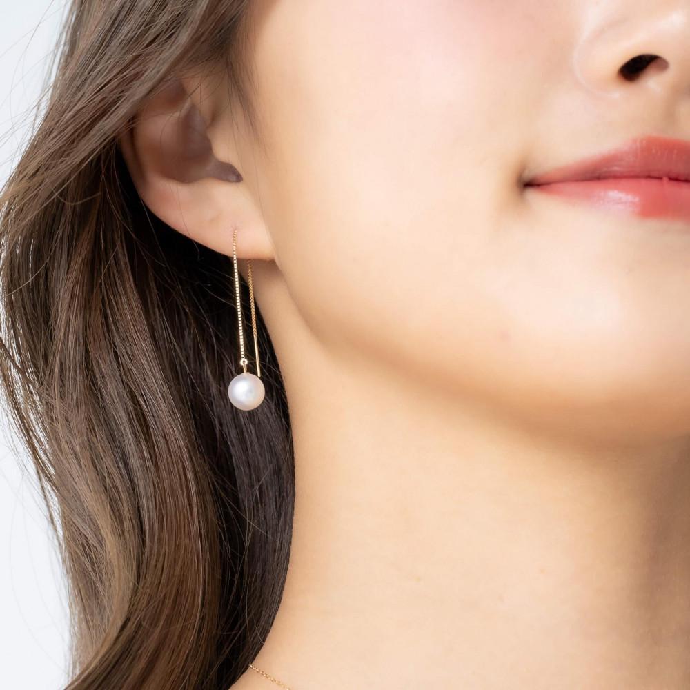 無調色 アコヤ真珠（日本） 7.5mm  K10 イエローゴールド アメリカンピアス