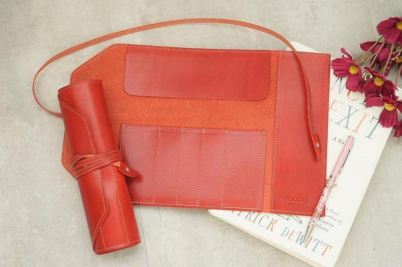 本革 ロールペンケース【ワインレッド】