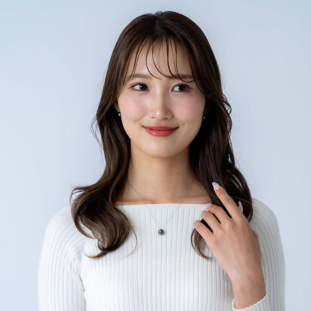 ブラックパール（タヒチ 黒蝶真珠） 8.0mm ダイヤモンド Pt900 プラチナ ペンダント ネックレス（チェーン付き）