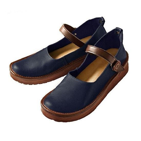 【グッドデザイン賞受賞】手を使わずに脱ぎ履きできる！ 職人手作り ストラップシューズ KAYAK カヤック 靴 レディース【ネイビー／23.5cm】