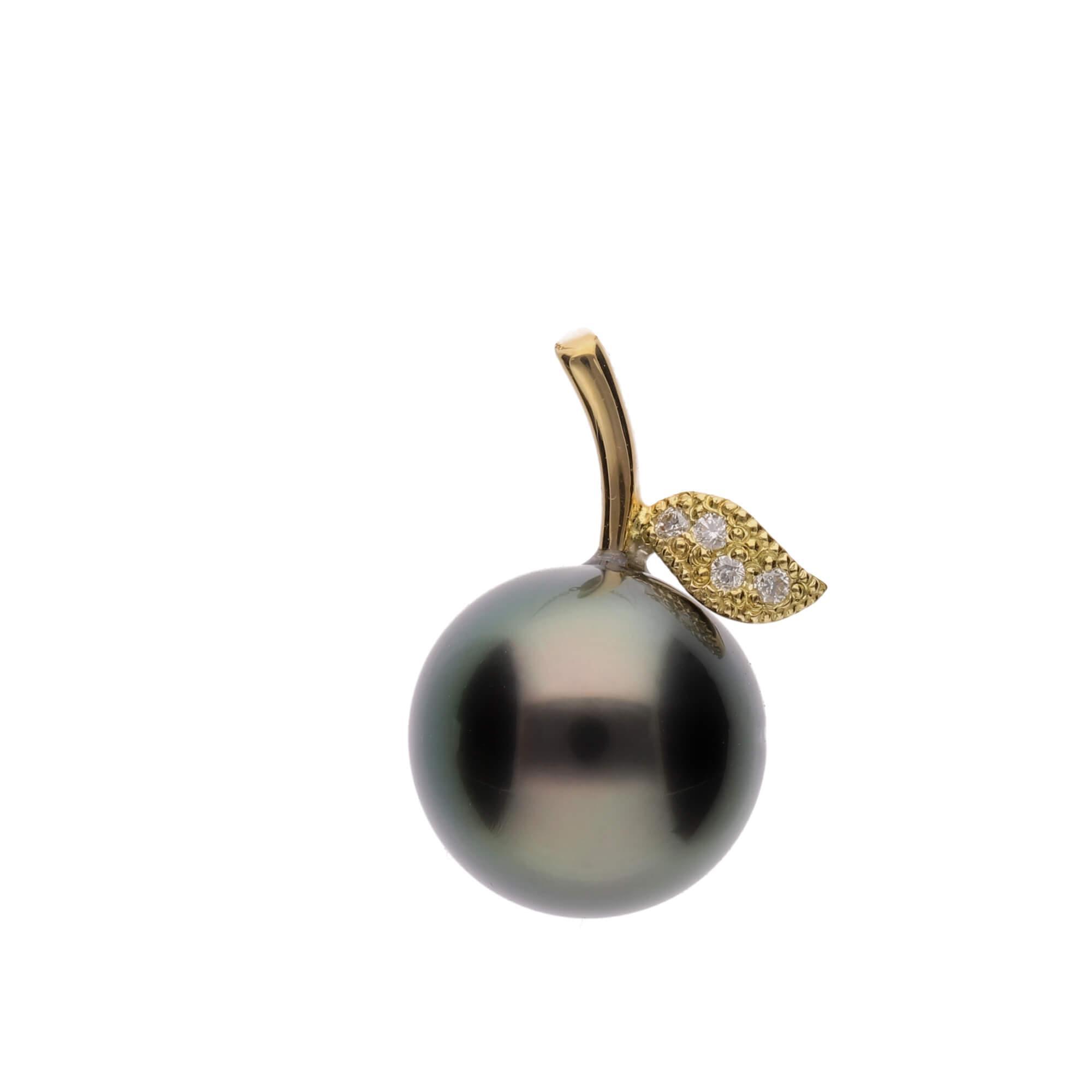 【姫果】ブラックパール（タヒチ 黒蝶真珠） 10mm セミラウンド ダイヤモンド K18 イエローゴールド ペンダントトップ