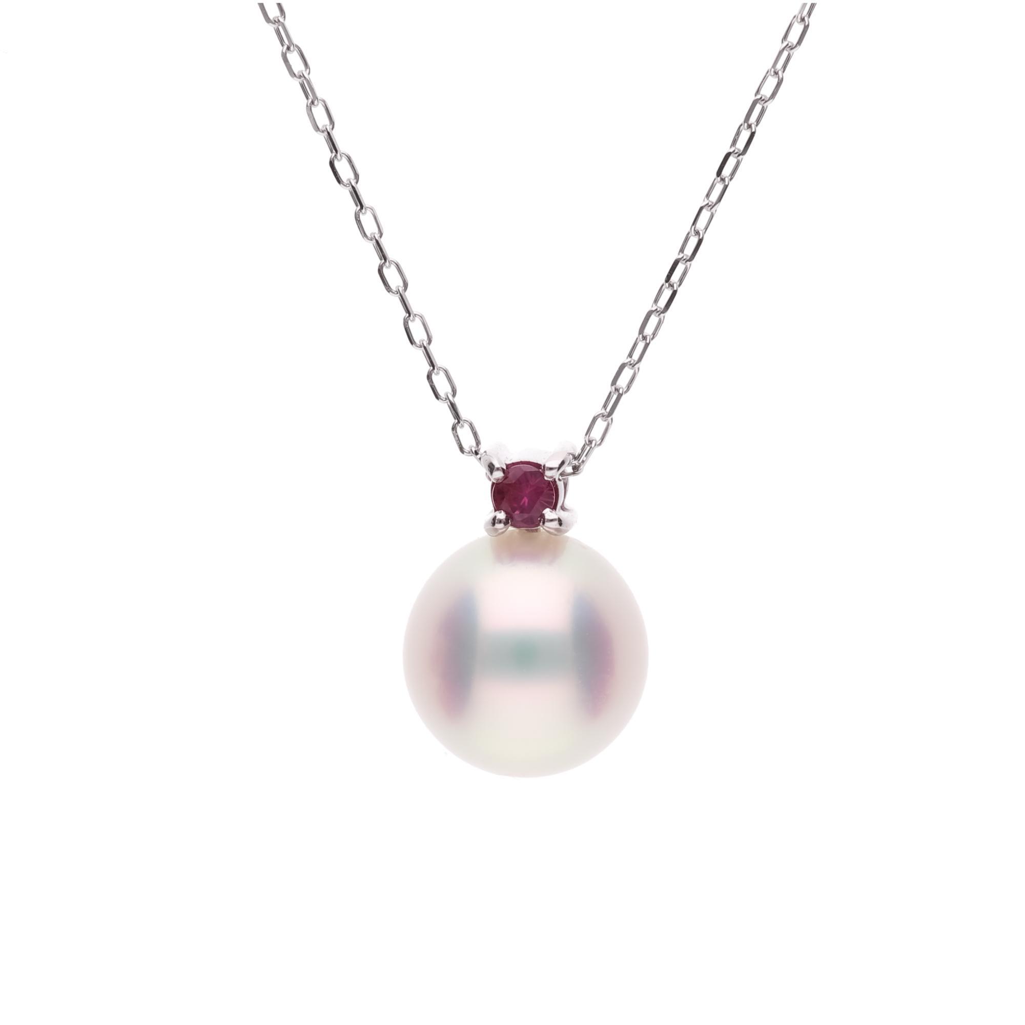 7月 誕生石 ルビー 無調色 アコヤ真珠（日本） 8.0mm ラウンド Pt900 プラチナ ペンダント ネックレス