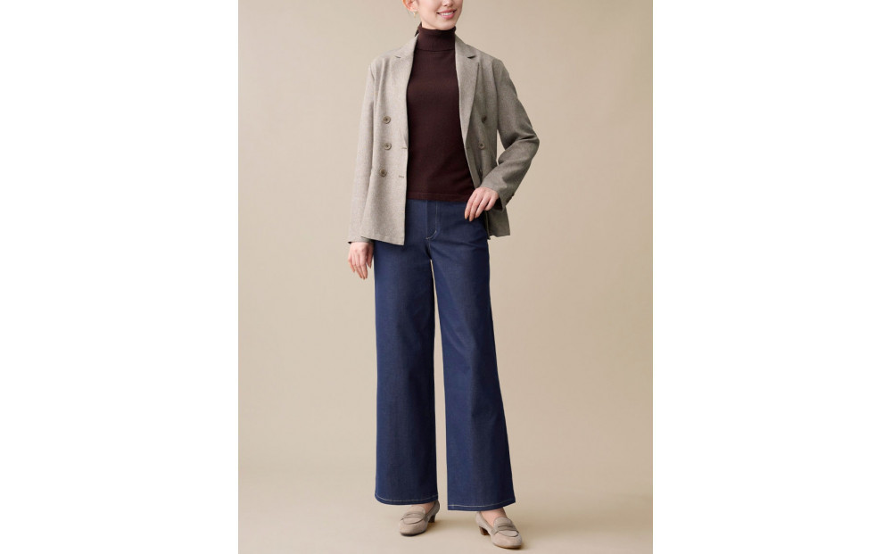 【B-THREE/ビースリー】ストレッチ×ジーンズ 本格デニム見えのワイドパンツ(770437)