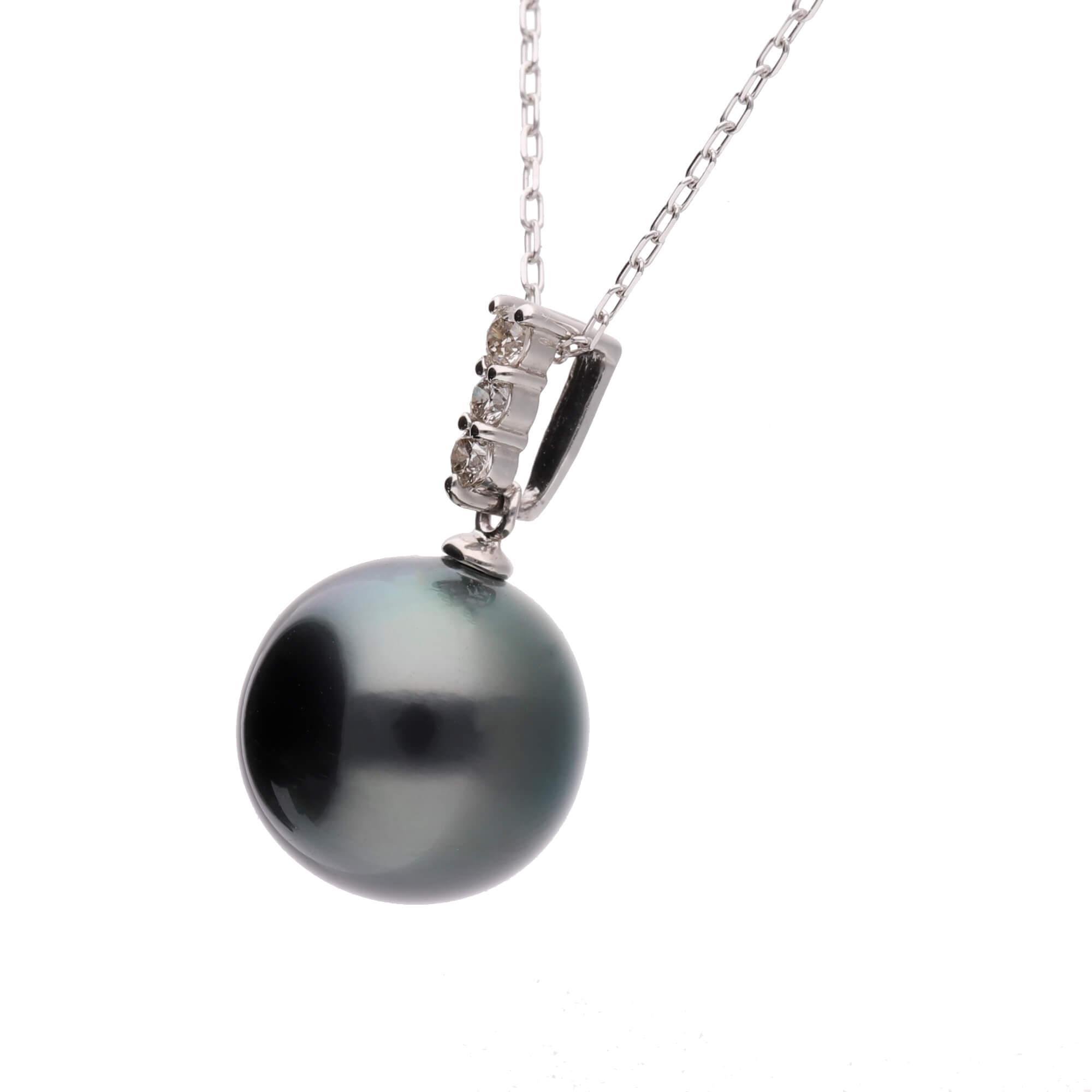 【星朧】ブラックパール（タヒチ 黒蝶真珠） 10mm セミラウンド ダイヤモンド ペンダントトップ Pt900 プラチナ