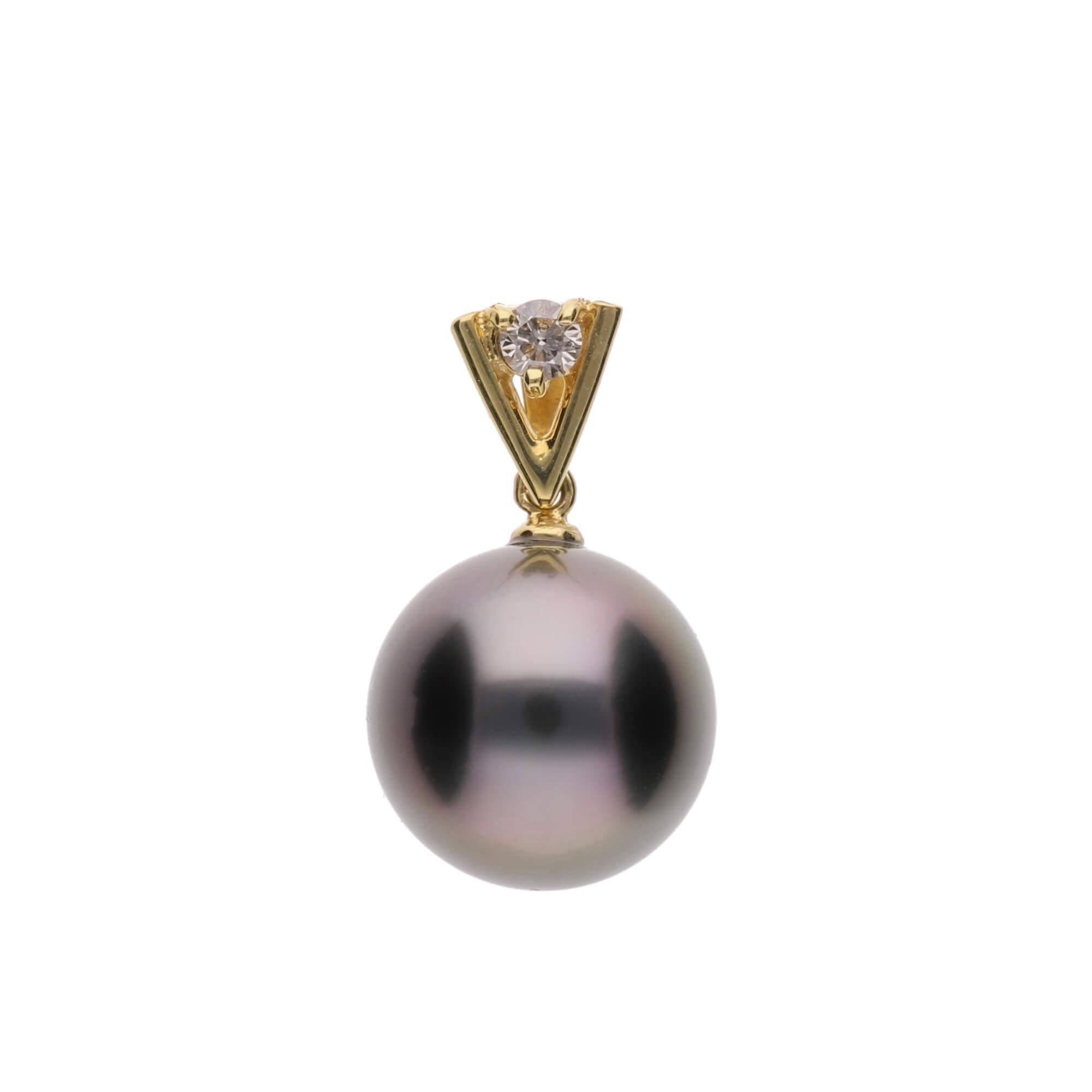 【星影】ブラックパール（タヒチ 黒蝶真珠） 10mm セミラウンド ダイヤモンド K18 イエローゴールド ペンダントトップ