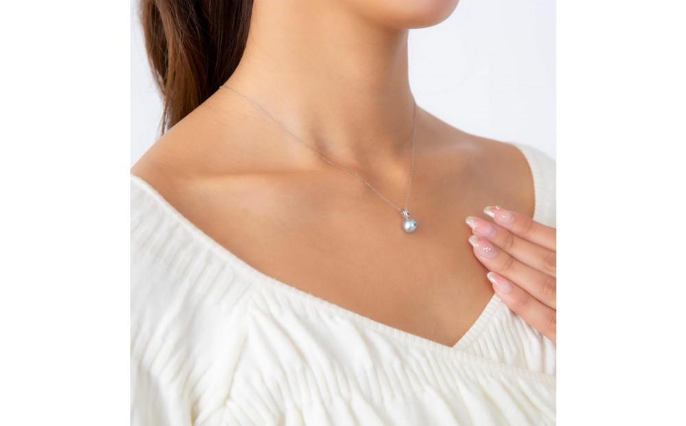 【響】 無調色 ウルトラスカイブルー アコヤ真珠（日本） 8.0mm セミラウンド Pt900 プラチナ ペンダントトップ