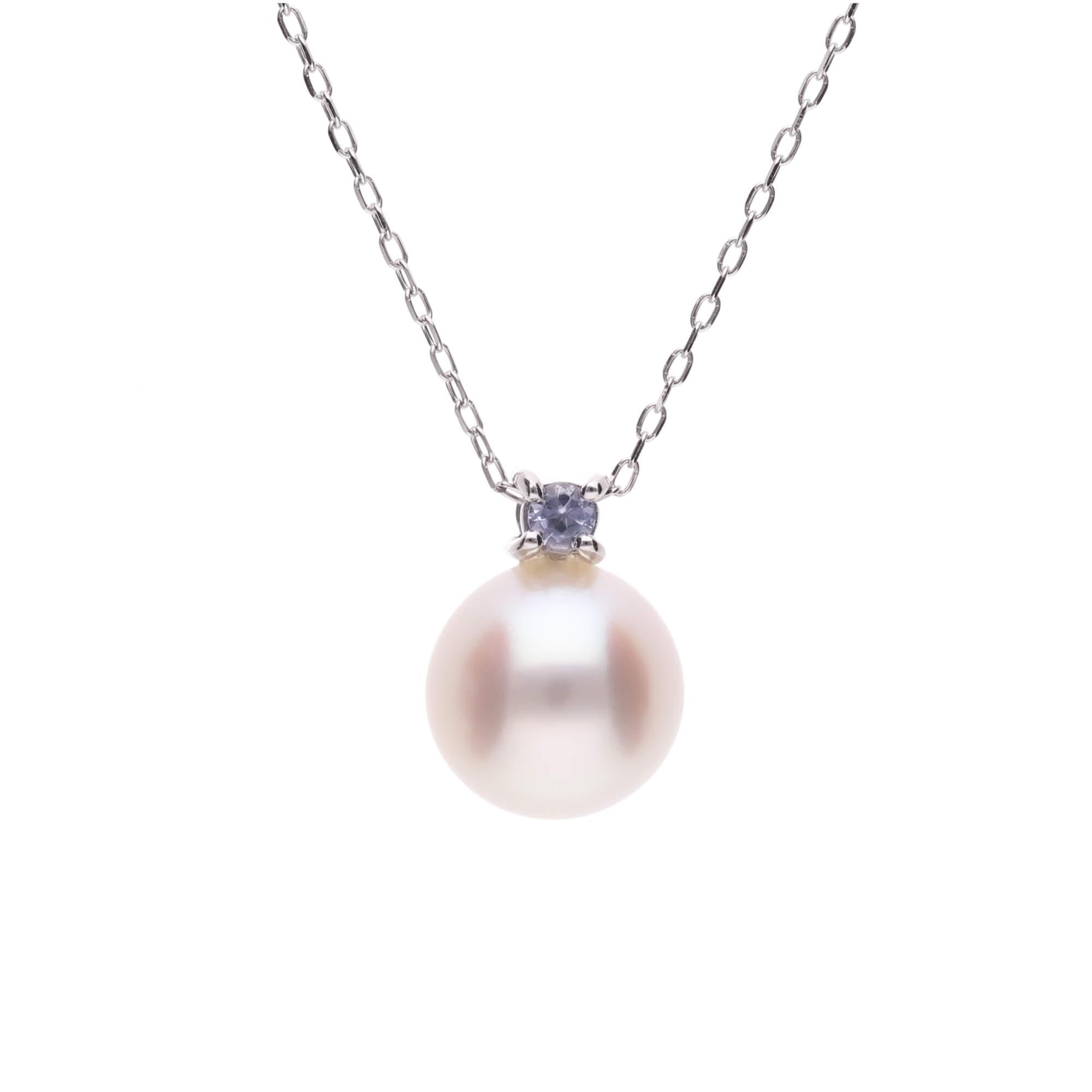 12月 誕生石 タンザナイト 無調色 アコヤ真珠（日本） 8.0mm ラウンド Pt900 プラチナ ペンダント ネックレス（チェーン付き）