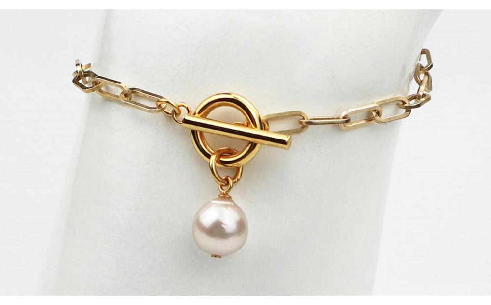 アコヤパール１粒　ジェンダーレスブレスレット8-9mm ゴールドメッキ