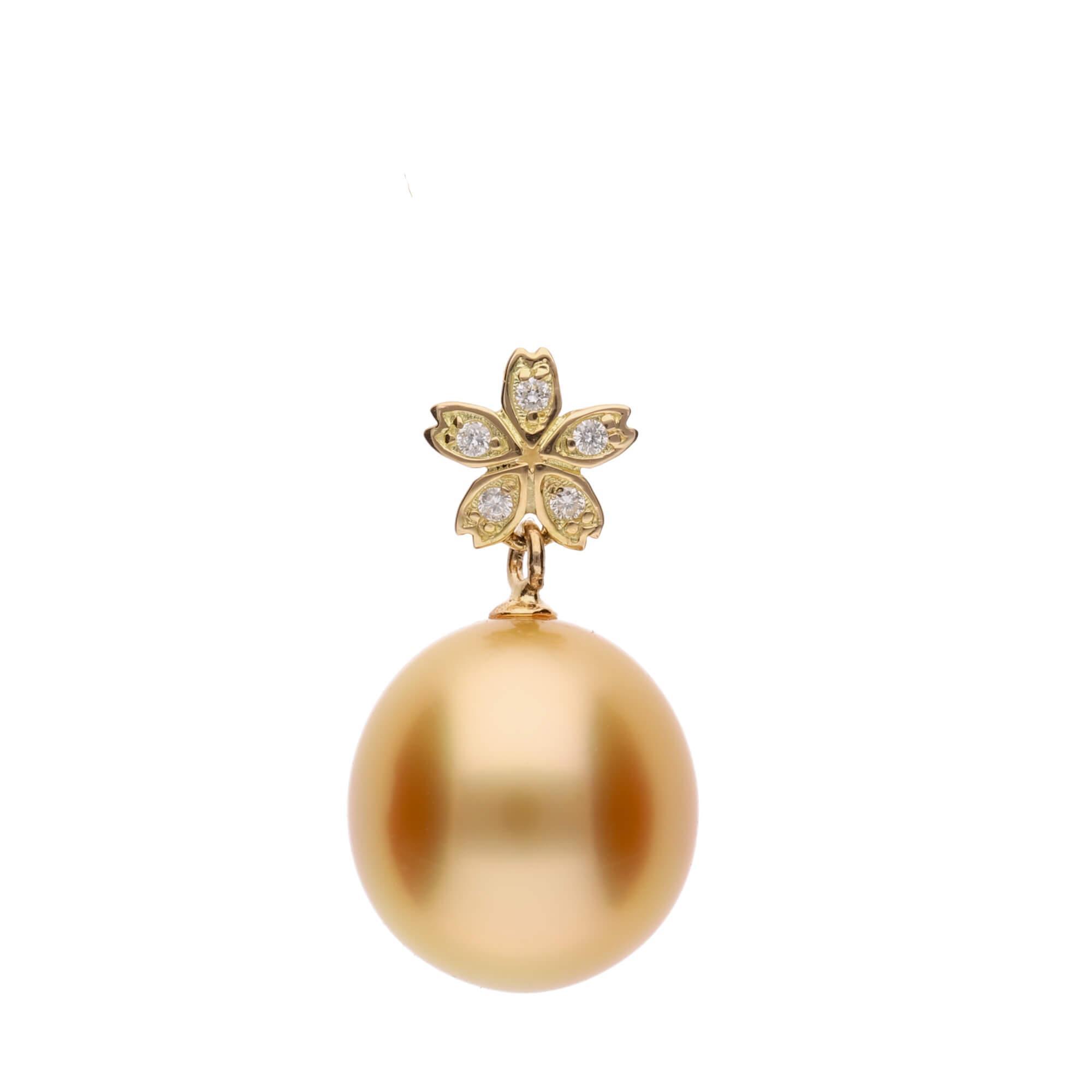 【星桜】 ゴールデンパール（南洋 白蝶真珠） 10mm セミラウンド ダイヤモンド K18 イエローゴールド ペンダントトップ