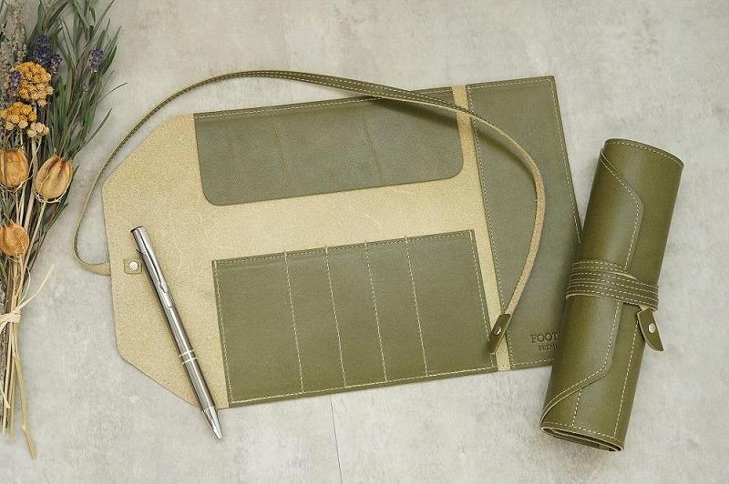 本革 ロールペンケース【ディープグリーン】