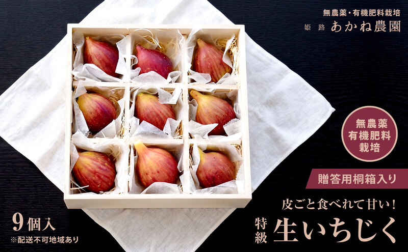 【栽培期間中 無農薬・有機肥料栽培】皮ごと食べれて甘い！あかね農園「 特級 生いちじく」9 個 桐箱入り
