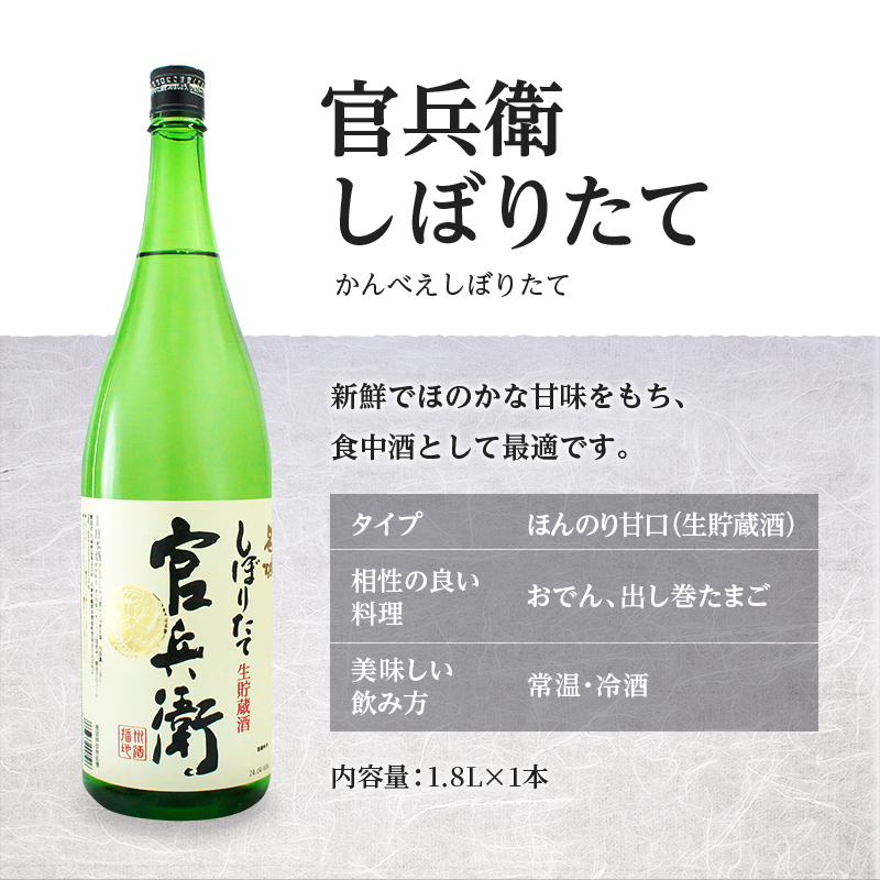 【定期便4回お届け】蔵人の晩酌セット　「兵庫 男山」 1.8L×1本「官兵衛にごり酒 」1.8L×1本「官兵衛しぼりたて」 1.8L×1本