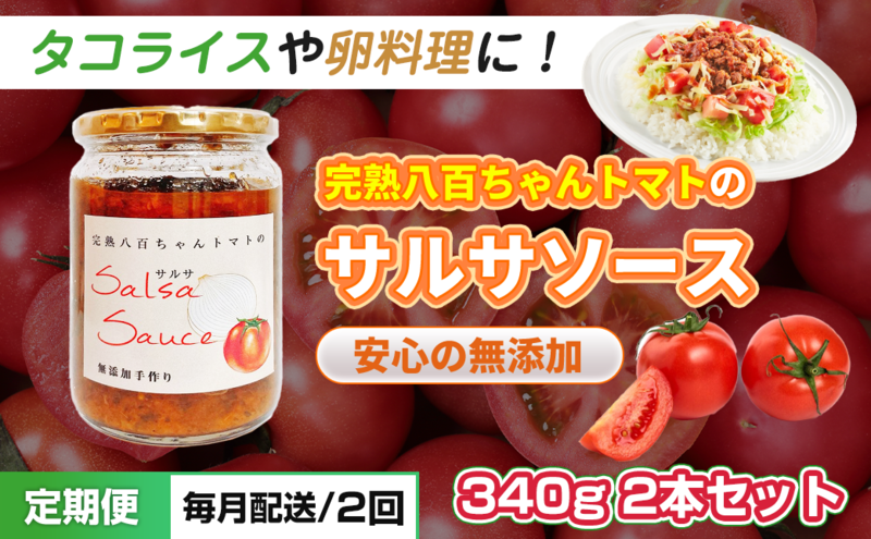 【定期便・全2回】サルサソース 340g 2本セット ×2回｜国産 姫路産 八百ちゃんトマト 着色料・保存料不使用