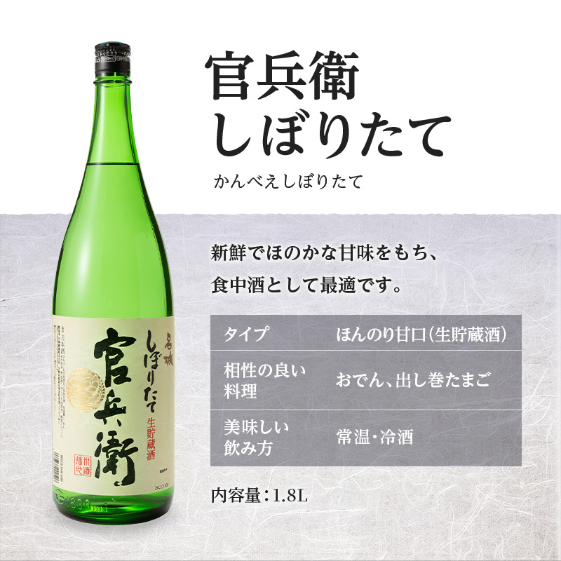 日本酒 官兵衛 しぼりたて 1800ml × 12本 セット 名城酒造 地酒 清酒 ほんのり 甘口 一升瓶 お酒 酒 アルコール 冷酒 1800 家飲み 日本酒セット 播州 兵庫 兵庫県 姫路市