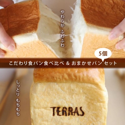 【TERRAS】こだわり食パン食べ比べ&おまかせパン5個セット〈冷凍〉【配送不可地域：離島】【1519937】
