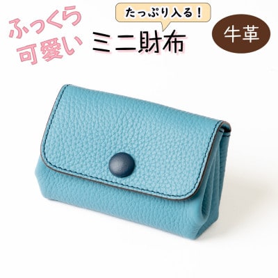 HEDGE たつの産牛革を使ったミニ財布 ふっくらフォルムに現金カードがしたっぷり入る!スカイブルー【1679751】