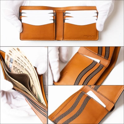 HEDGE たつの市産牛革で仕立てた二つ折り財布[ダブルカードタイプ]シュリンク型押し×オイルレザー【1677825】