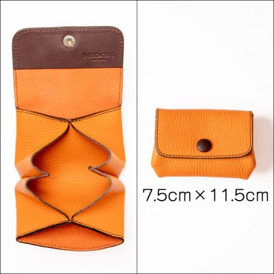 HEDGE ハンドウォレット ふっくらフォルムとくるみボタンが可愛いミニ財布(オレンジ)たつの産牛革【1679815】
