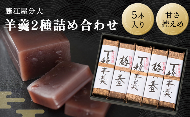分大 羊羹 2種詰合せ（計5本入） 和菓子 和スイーツ おやつ お茶うけ 甘さ控えめ こし餡 本練り 小倉羊羹 手土産 ギフト 贈り物