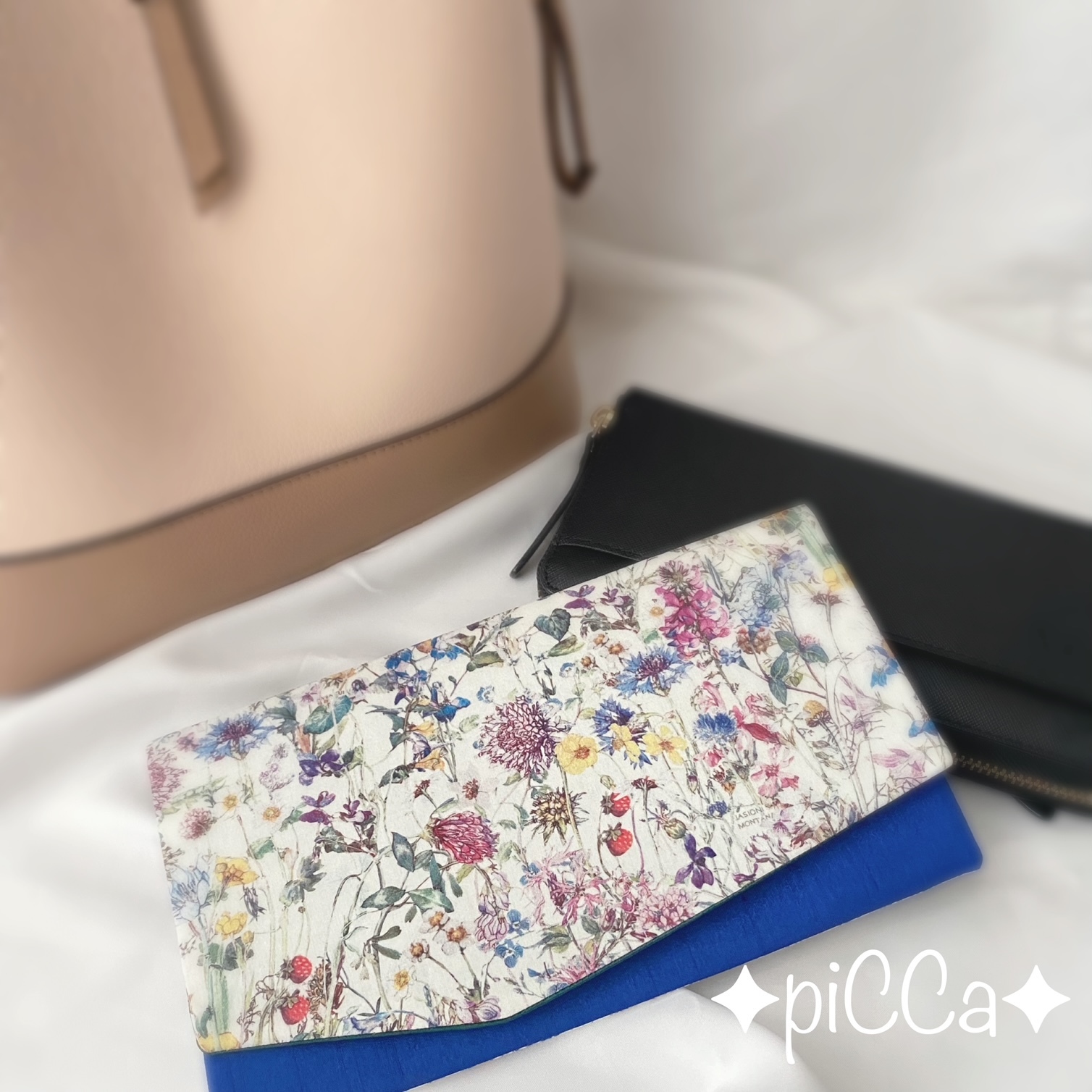 myフクサ(袱紗)　リバティWild Flowers×ブルー×グリーン