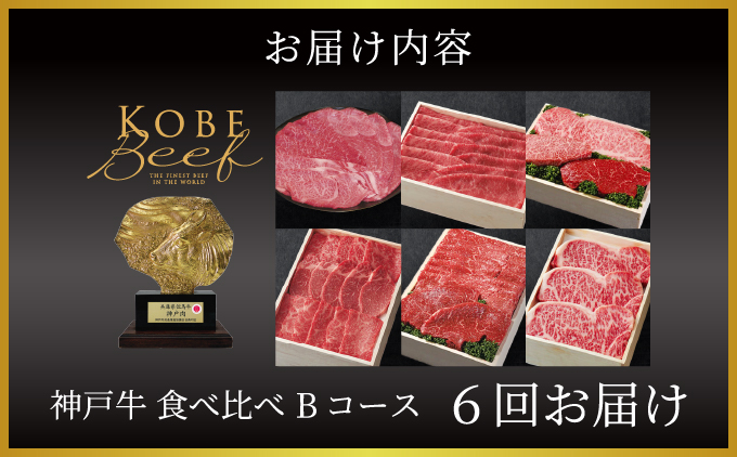 定期便 神戸牛 食べ比べBコース（6回お届け）肉 牛肉 すき焼き しゃぶしゃぶ 焼肉 ステーキ サーロイン モモ スライス 希少部位 定期便 但馬牛 神戸ビーフ 食べ比べ 黒毛和牛 赤身 霜降り 贈答 ギフト お祝い 兵庫県 芦屋市 芦屋 