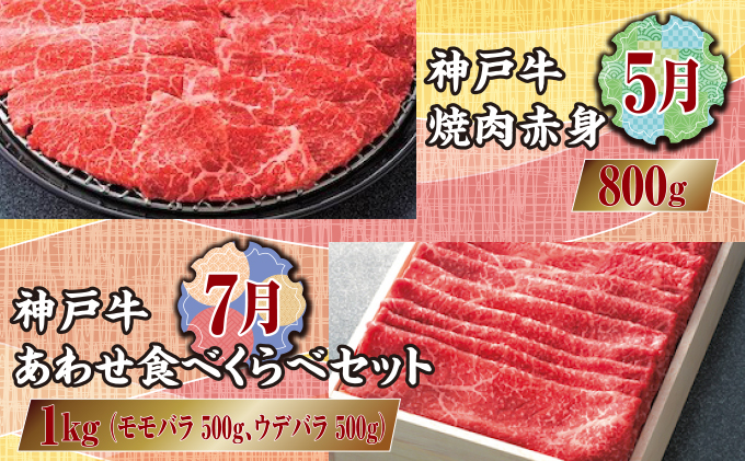  定期便 神戸牛 食べ比べDコース（6回お届け）[ 肉 牛肉 すき焼き しゃぶしゃぶ 焼肉 ステーキ ]