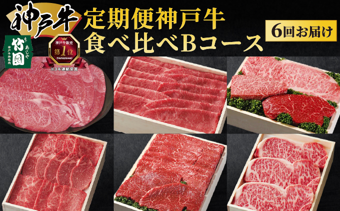 定期便 神戸牛 食べ比べBコース（6回お届け）肉 牛肉 すき焼き しゃぶしゃぶ 焼肉 ステーキ サーロイン モモ スライス 希少部位 定期便 但馬牛 神戸ビーフ 食べ比べ 黒毛和牛 赤身 霜降り 贈答 ギフト お祝い 兵庫県 芦屋市 芦屋