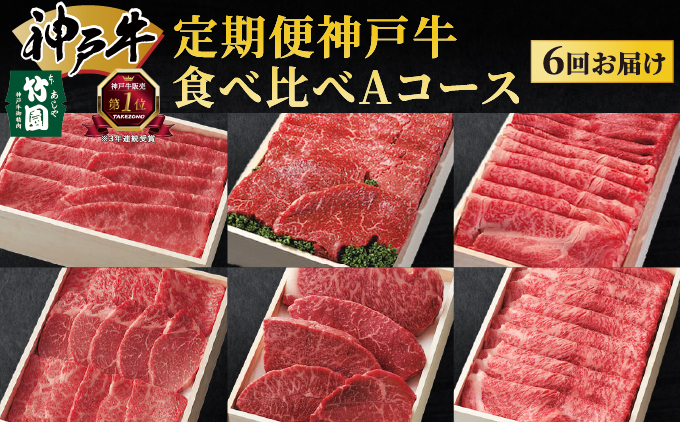 定期便 神戸牛 食べ比べAコース（6回お届け）｜ 肉 牛肉 すき焼き しゃぶしゃぶ 焼肉 ステーキ 定期便 但馬牛 神戸ビーフ 食べ比べ 黒毛和牛 赤身 霜降り 贈答 ギフト お祝い 兵庫県 芦屋市 芦屋