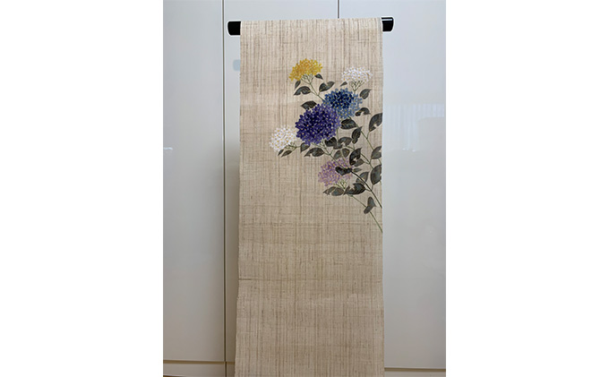 名古屋帯 麻 3種類の紫陽花柄 お仕立て上がり お単衣、絽、紗に|JAL 