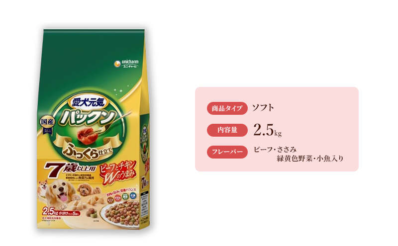 愛犬元気パックン 7歳以上用 ビーフ・ささみ・緑黄色野菜・小魚入り