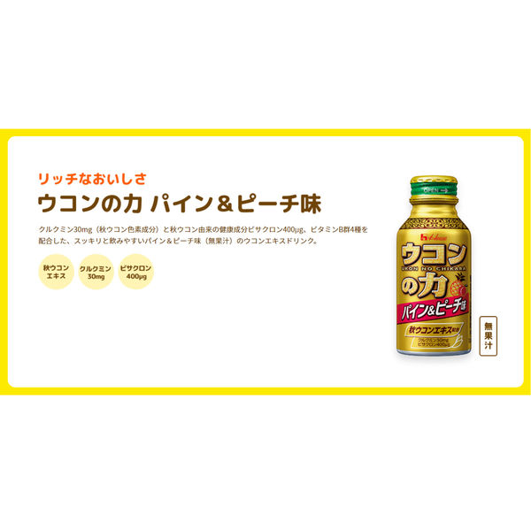 ハウスウェルネスフーズ ウコンの力 パイン＆ピーチ味 A 100ml ボトル缶 1セット（ 30本 ）　飲料 ドリンク ウコンの力 ウコン ウコンエキスドリンク 飲み会 お酒 二日酔い 兵庫県 伊丹市