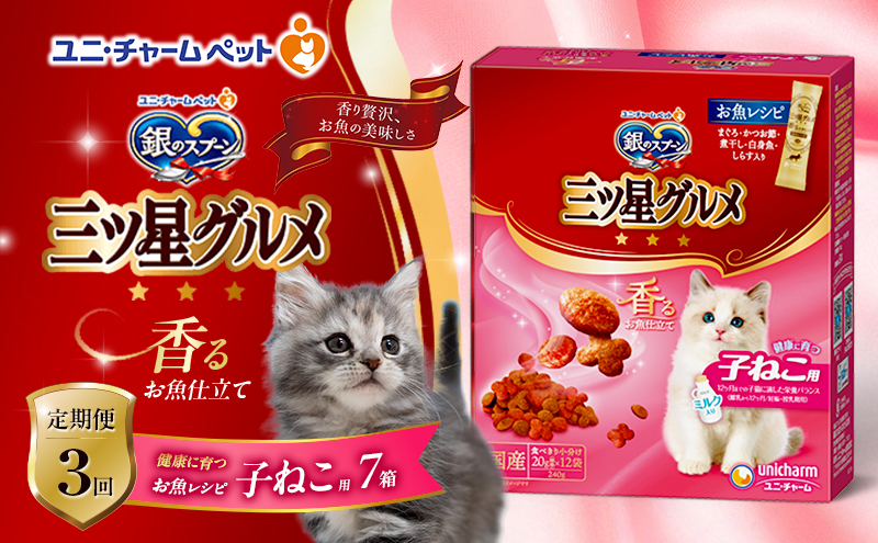 【定期便3回】銀のスプーン三ツ星グルメ 香るお魚仕立て健康に育つ子ねこ用 お魚レシピ 240g×7箱 3ヶ月連続お届け ペットフード キャットフード 猫のごはん 猫用フード 猫 ペット