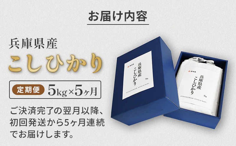 お米 令和7年産 兵庫県産コシヒカリ5kg 5ヶ月定期便 米 お米 こめ コメ 白米 兵庫県 伊丹市 