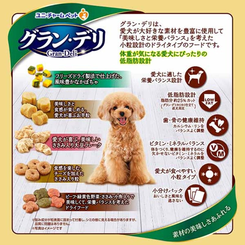 グラン・デリ カリカリ仕立て 成犬用 低脂肪 彩り野菜入りセレクト～脂肪分約25％カット～ 1.6kg×4袋 ペットフード ドッグフード 犬のごはん 犬用フード 犬 ペット ドライ ユニ・チャーム ペット ユニ・ケアー
