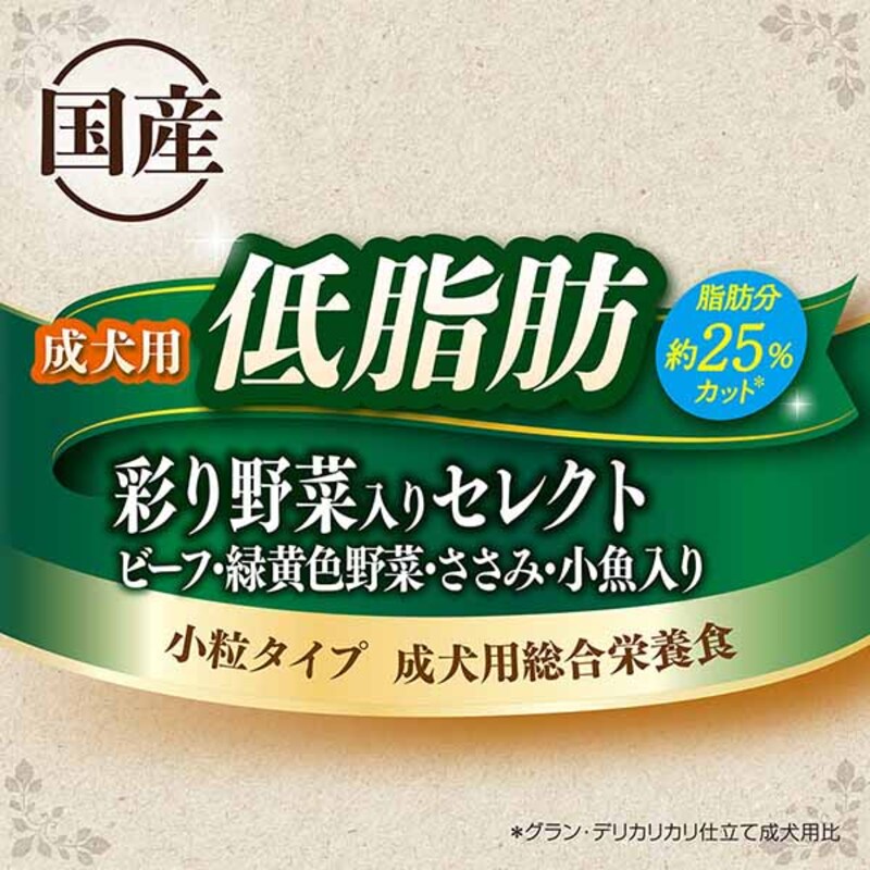 グラン・デリ カリカリ仕立て 成犬用 低脂肪 彩り野菜入りセレクト～脂肪分約25％カット～ 1.6kg×4袋 ペットフード ドッグフード 犬のごはん 犬用フード 犬 ペット ドライ ユニ・チャーム ペット