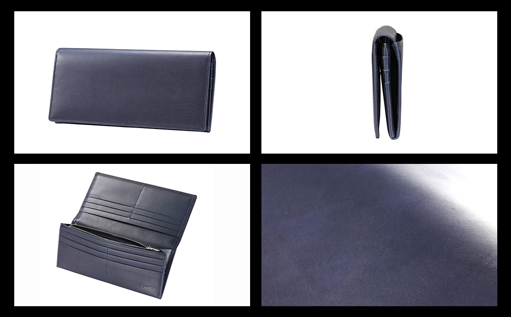 豊岡財布 craftsmanship AI（藍）Jacket Wallet Long CW010 勝色 / 財布 長財布 ロングウォレット メンズ レディース 牛皮革 本革 高級 おしゃれ ビジネス 本藍染め ネイビー
