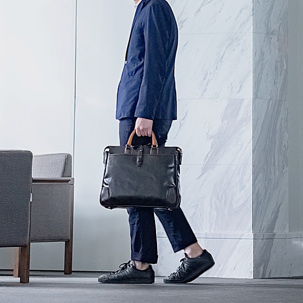 豊岡鞄　帆布ＰＵ×皮革ソフトブリーフ(24-110)　ブラック
