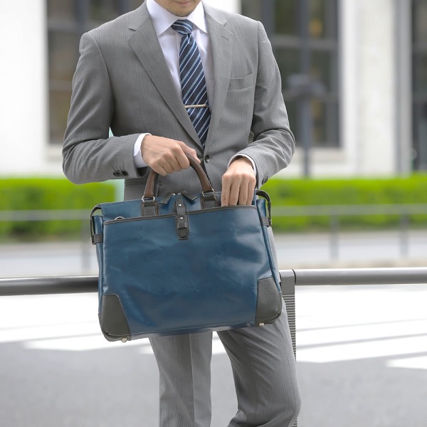 豊岡鞄　帆布ＰＵ×皮革ソフトブリーフ(24-110)　ブルー