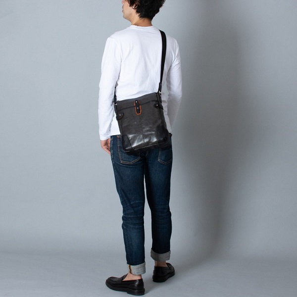 豊岡鞄　帆布PU×皮革ショルダー(24-128) ブラック