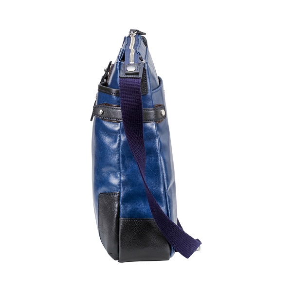 豊岡鞄　帆布PU×皮革ショルダー(24-128) ブルー