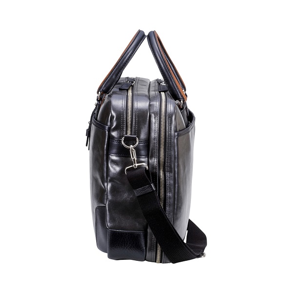 豊岡鞄　帆布PU×レザーソフトブリーフ2Room（24-156）ブラック