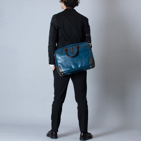 豊岡鞄　帆布PU×レザーソフトブリーフ2Room（24-156）ブルー