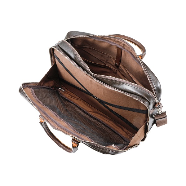 豊岡鞄　帆布PU×レザーソフトブリーフ2Room（24-156）チョコ
