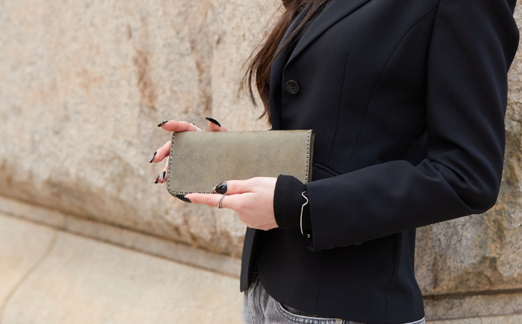 豊岡財布 haaki Leather ロングウォレット HLW305 / グリージオ / 長財布 薄型 財布 サイフ ブランド 小銭入れなし 牛皮革 プエブロレザー 革 メンズ レディース ハンドメイド 手作り 木和田正昭商店