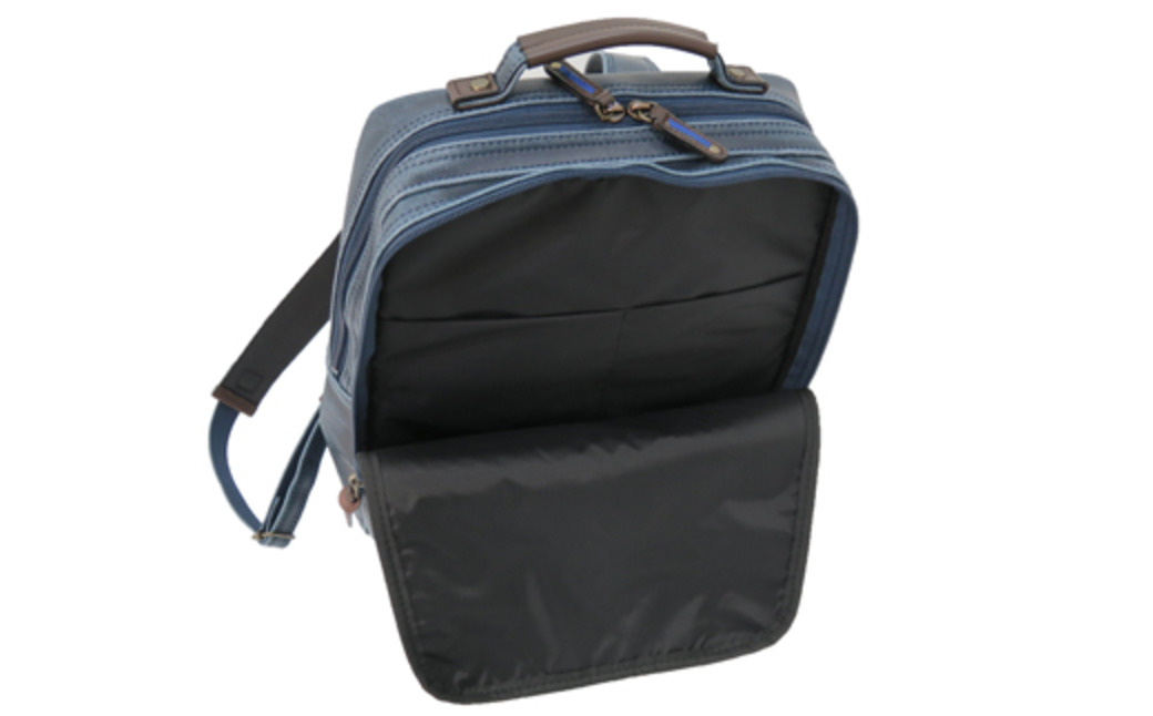 レトロリュック (No.4990-60) ネイビー / 木和田 リュック リュックサック 2層式 仕分け収納 白化合皮 ポケット ペットボトルホルダー 高級 かばん カバン バッグ 鞄 手作り メンズ レディース 日本製