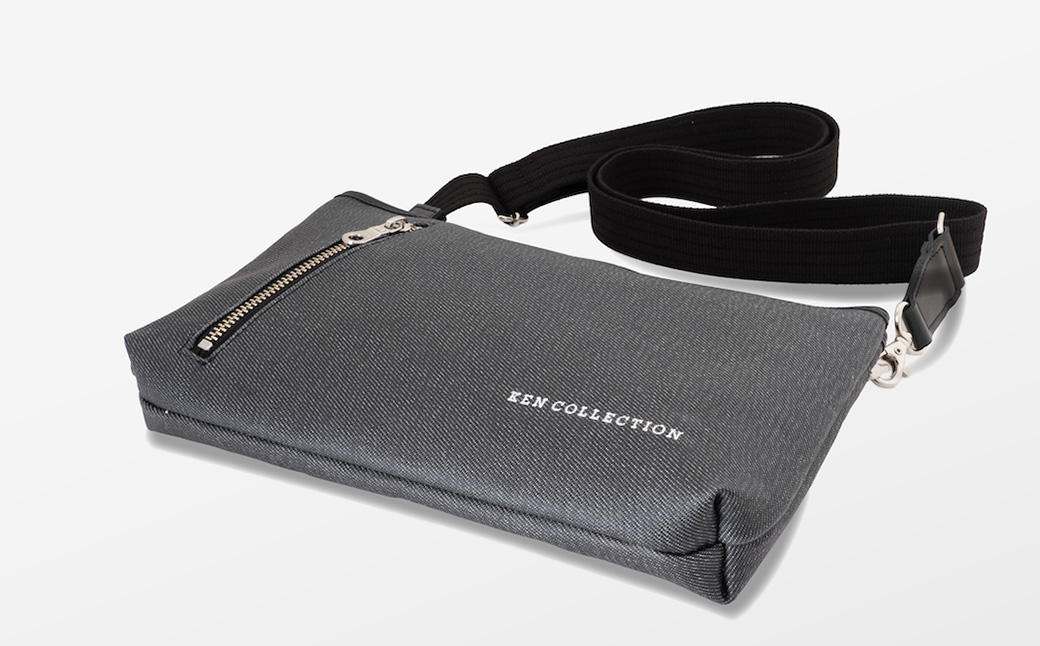 KEN COLLECTION デニムショルダーバッグ ( KC-2302 ) ストーンブラック / ショルダーバッグ デニム生地 防水効果 色落ち防止 PVCコーティング クラッチバッグ インナーバッグ シンプル 無地 メンズ レディース 黒 三宅