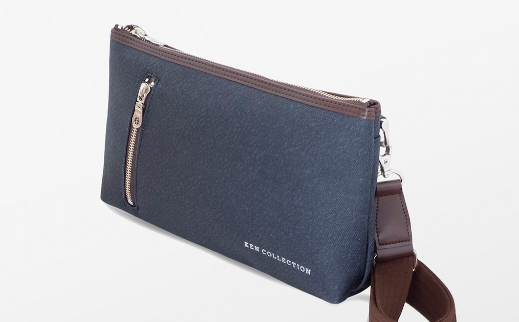 KEN COLLECTION デニムショルダーバッグ ( KC-2302 ) インディゴブルー / ショルダーバッグ デニム生地 防水効果 色落ち防止 PVCコーティング クラッチバッグ インナーバッグ シンプル 無地 メンズ レディース 青 三宅