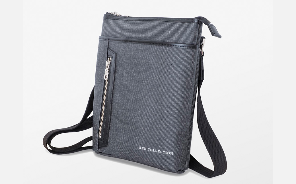 KEN COLLECTION デニムショルダーバッグ ( KC-2303 ) ストーンブラック / ショルダーバッグ デニム生地 防水効果 色落ち防止 PVCコーティング ポケット付き クラッチバッグ インナーバッグ シンプル 無地 メンズ レディース 黒 三宅