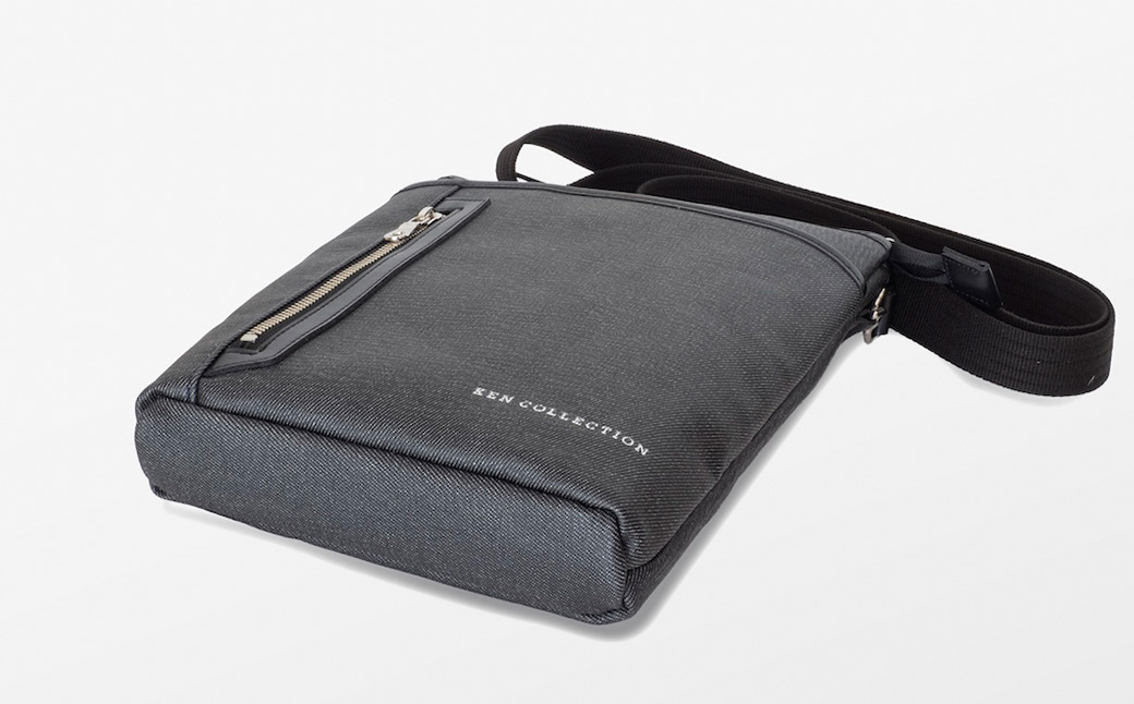 KEN COLLECTION デニムショルダーバッグ ( KC-2303 ) ストーンブラック / ショルダーバッグ デニム生地 防水効果 色落ち防止 PVCコーティング ポケット付き クラッチバッグ インナーバッグ シンプル 無地 メンズ レディース 黒 三宅
