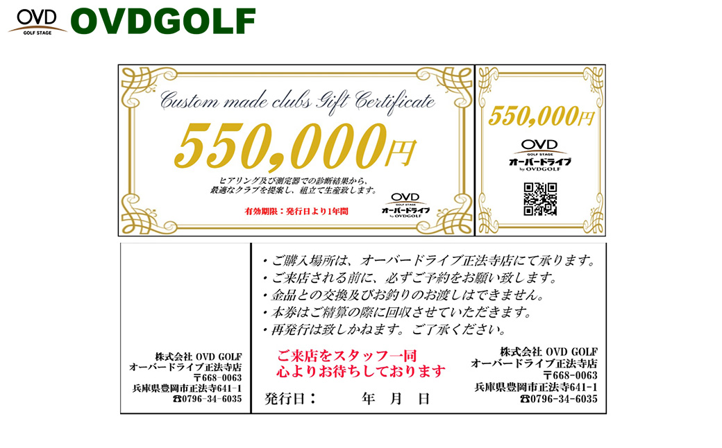 ゴルフ フィッティング + カスタムクラブ チケット 550,000円分 / クーポン券 ゴルフクラブ 制作 取扱いブランド多数 EPON RODDIO MAKINO クラブフィッター オーダーメイド OVD GOLF